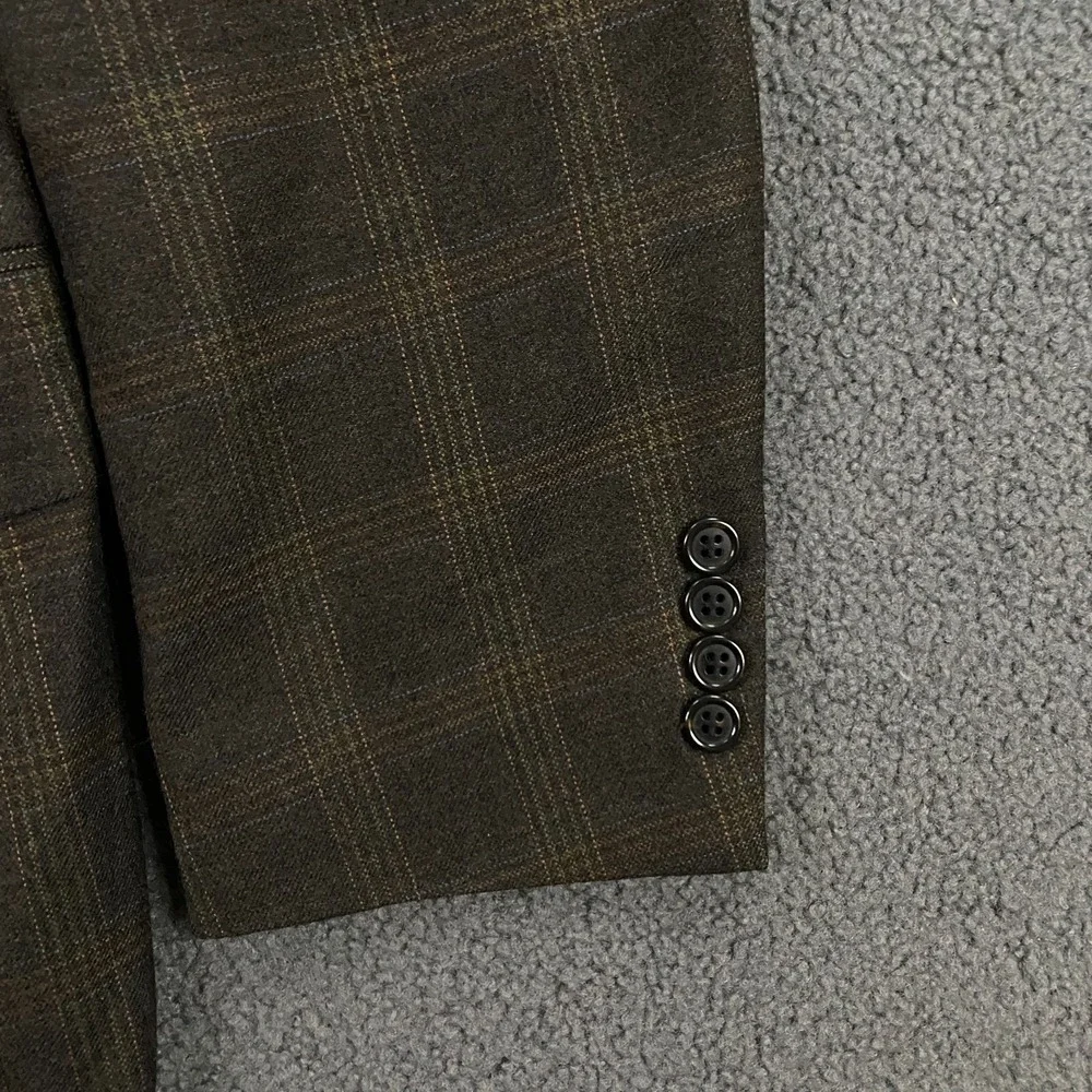 Hart Schaffer Marx Blazer size 40R Travelor Plaid Wool Brown Suit Jacket‎